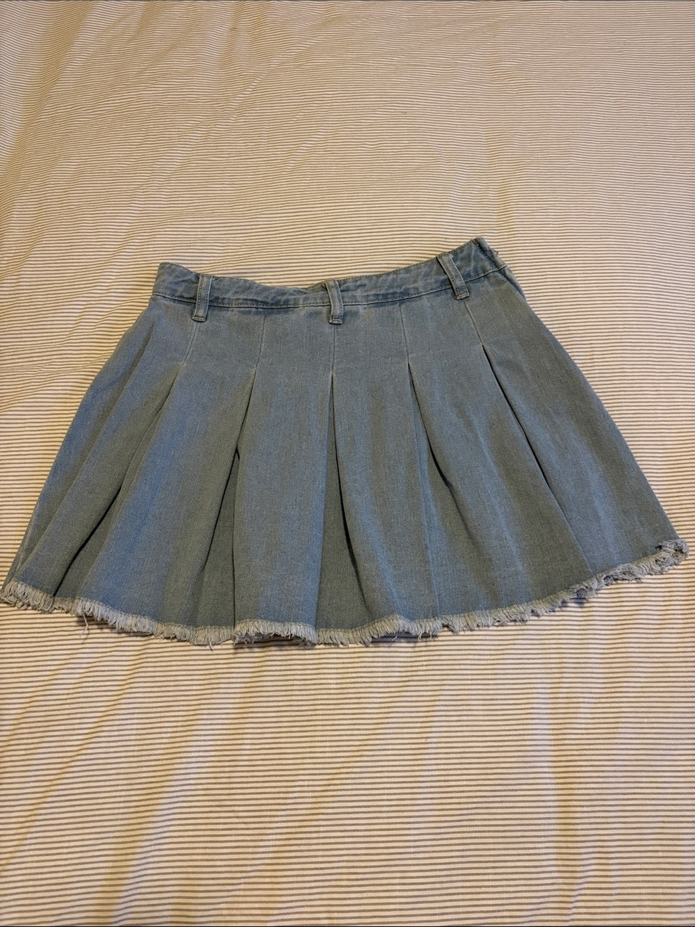 Denim Pleated Mini Skirt - Light Blue